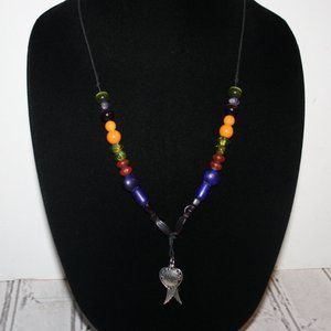Beautiful black cord with colorful glass HOPE necklace Angel wings 24"
